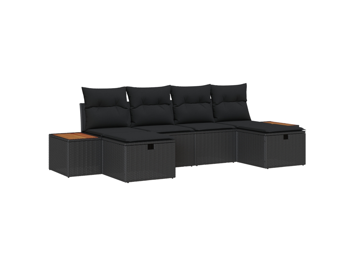Conjunto 6 Conjunto De Sofá De Jardim Vidaxl Preto Vime Pe (55 X 55 X 37 Cm)