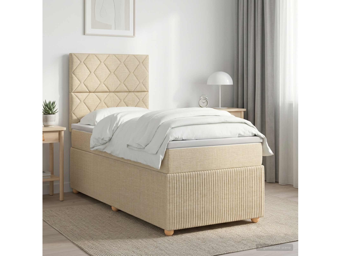 Vidaxl Cama Box Spring Com Colchão Creme 80 X 200 Cm Tecido