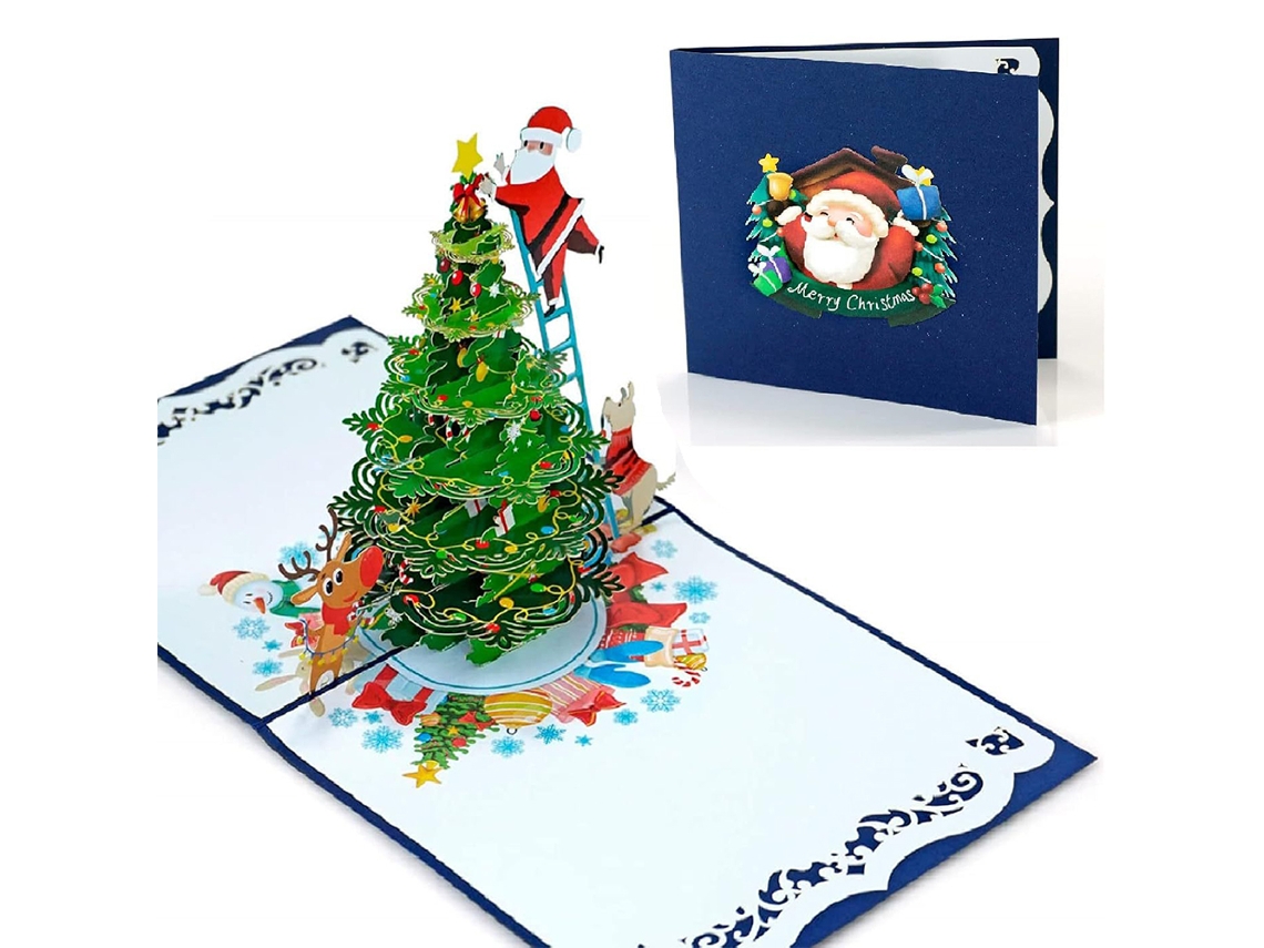 Árvore De Natal Com Cartão Pop Up 3d Do Papai Noel, Um Lindo Presente De Natal Aquaforge