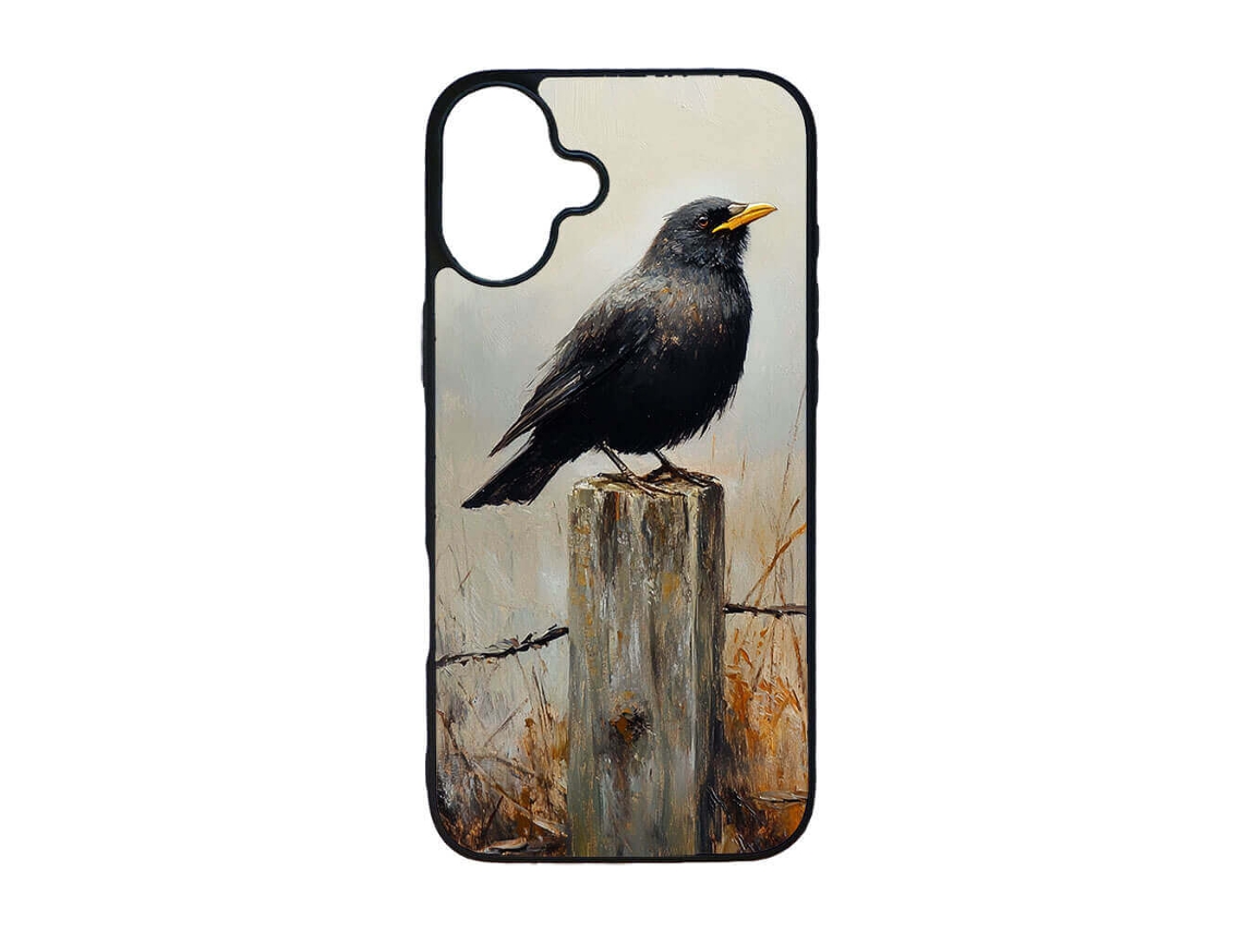 Capa Para Iphone 17 Com Estampa De Pintura A Óleo De Um Pássaro Preto