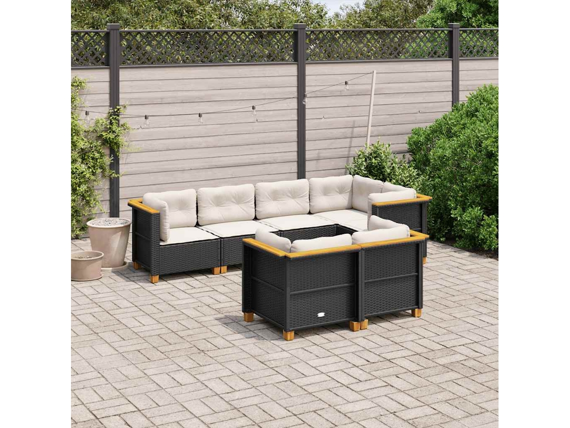 Vidaxl 7 Pcs Conjunto De Sofás P/ Jardim C/ Almofadões Vime Pe Preto