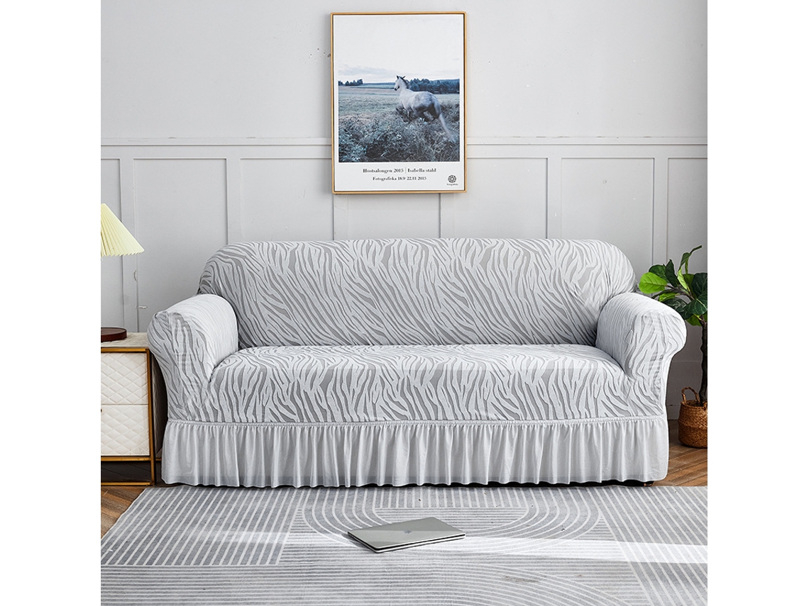Capa De Sofá Elástica Com Bainha Plissada Para Sofá 3 Lugares 190-230cm Cinza Prateado Panoona