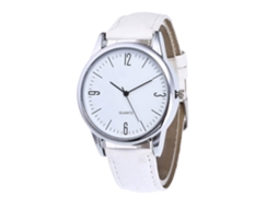Relógio Masculino de Quartzo Analógico de Pulseira de Couro Estilo Simples Branco