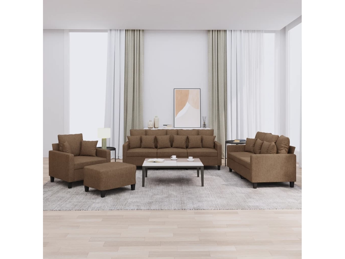 Vidaxl 4 Pcs Conjunto De Sofás Com Almofadas Tecido Castanho