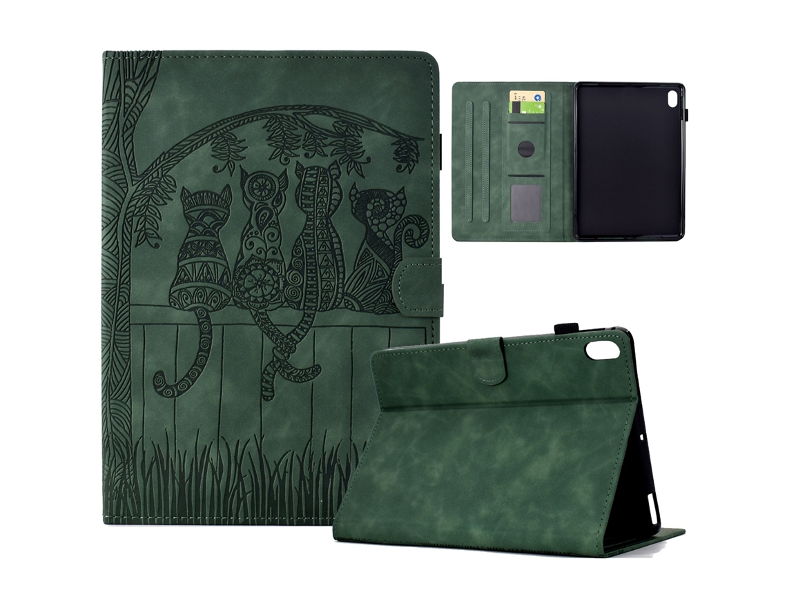 Capa Para Ipad Mini 6 Gatos Embossed Em Couro Verde Elysve