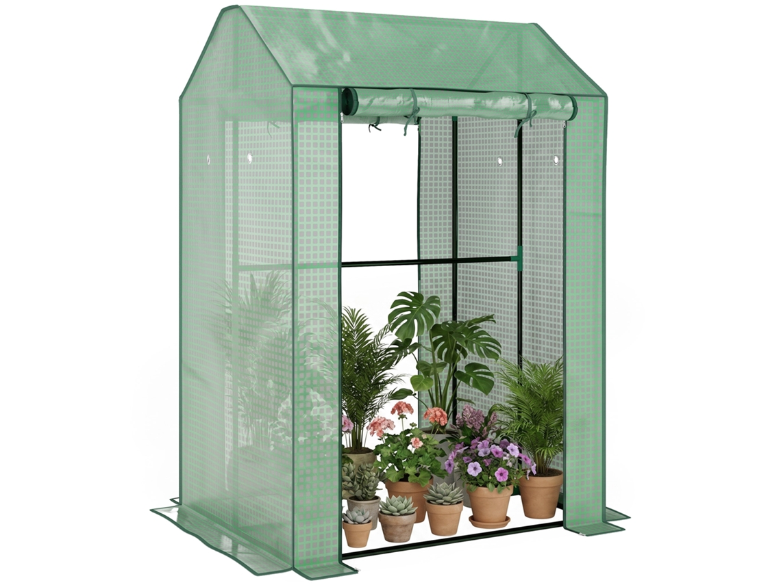 Estufa Jardim Com 2 Espaços E 2 Portas Enroláveis - 0,8 M² Estufa Tomates Dim.1x0,8x1,5h M, Aço E Pe