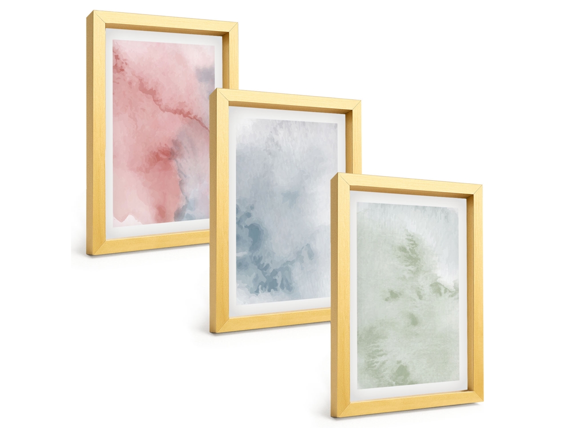 Conjunto De Pinturasestruturas De Aquarela Em Tons Pastel Moldura Dourada Quadros Para A Sala De Estar Espelharte (3 Peças 20x30 Cm)