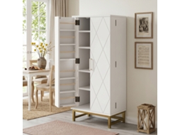 Móvel De Arrumação Compacto Branco E Dourado Com Prateleiras Ajustáveis Ideal Para Espaços Pequenos, Sala E Sala De Jantar