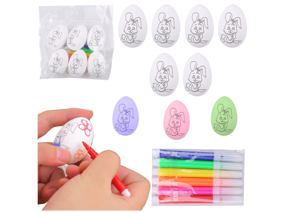 Ovos De Páscoa Em Isopor Para Marcadores De Pintura Com Padrão De Coelho C 6 Peças