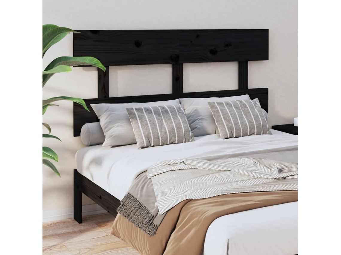 Vidaxl Cabeceira De Cama 144x3x81 Cm Pinho Maciço Preto