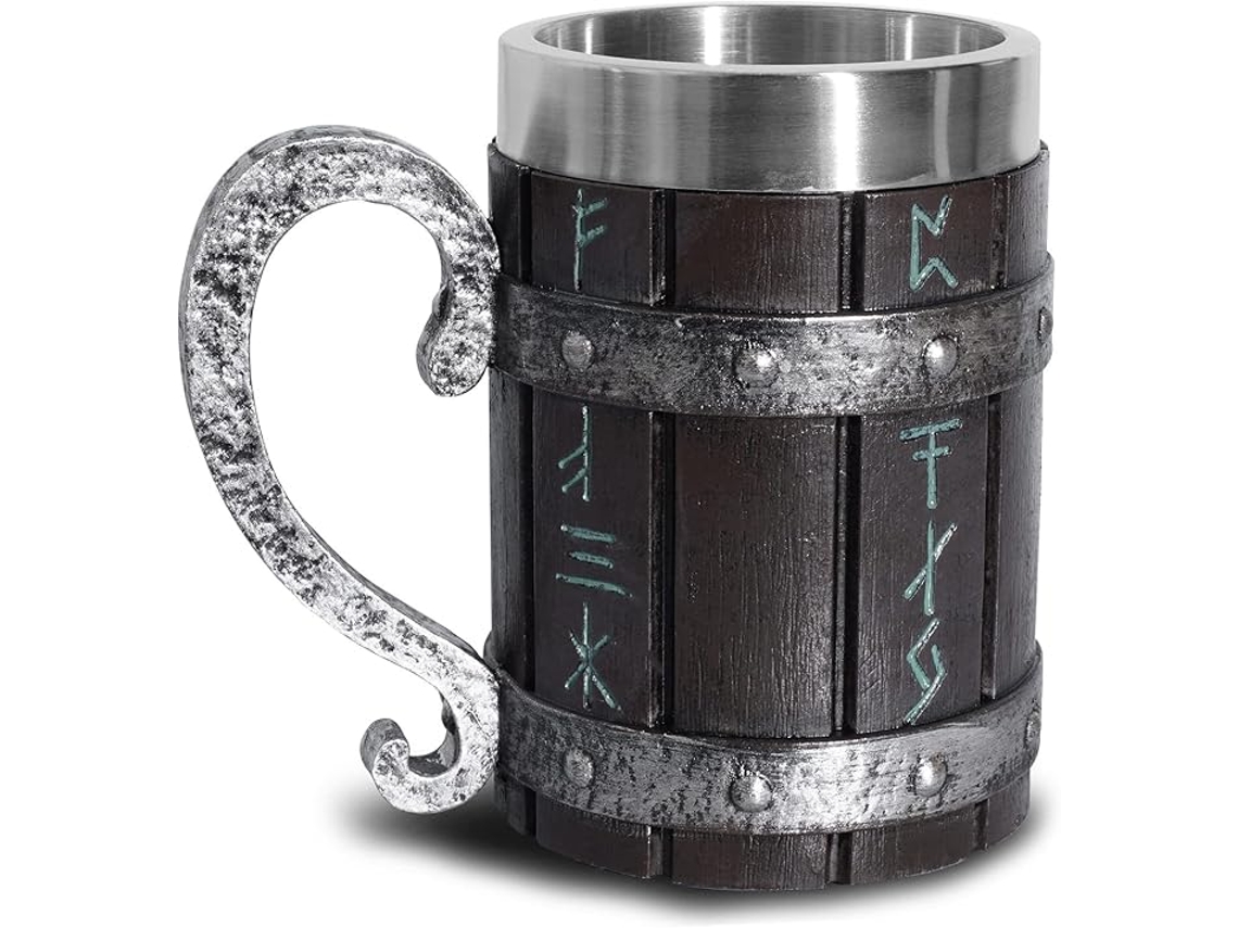 Caneca de Cerveja Medieval Nórdica Viking em Madeira de Carvalho com Alça de Aço Inoxidável AQUAFORGE