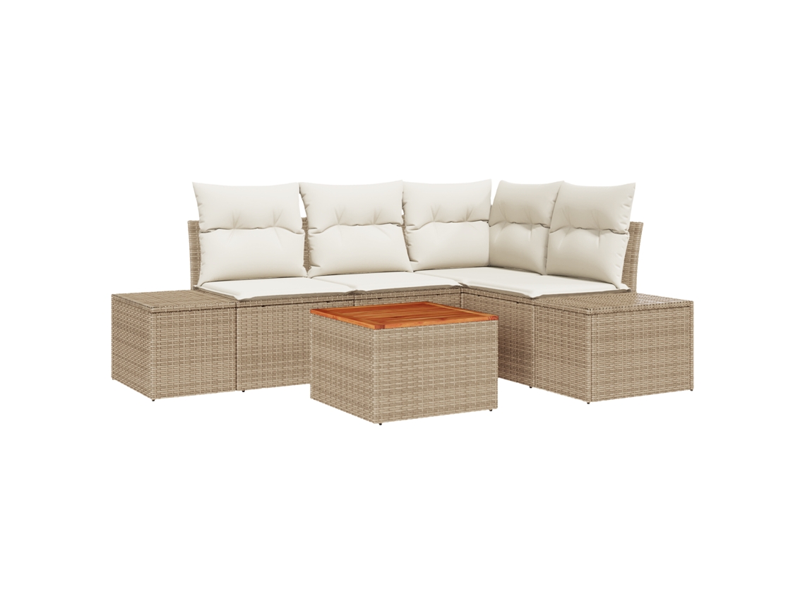 Conjunto 5 Sofá De Jardim Vidaxl Bege Vime Pe (209 X 154 X 69 Cm)