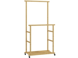 Porta-abrigos Com Rodas, Cabide Com Guarda-roupas, Sapato, Bambu, 80 X 40 X 160 Cm, Natural-la