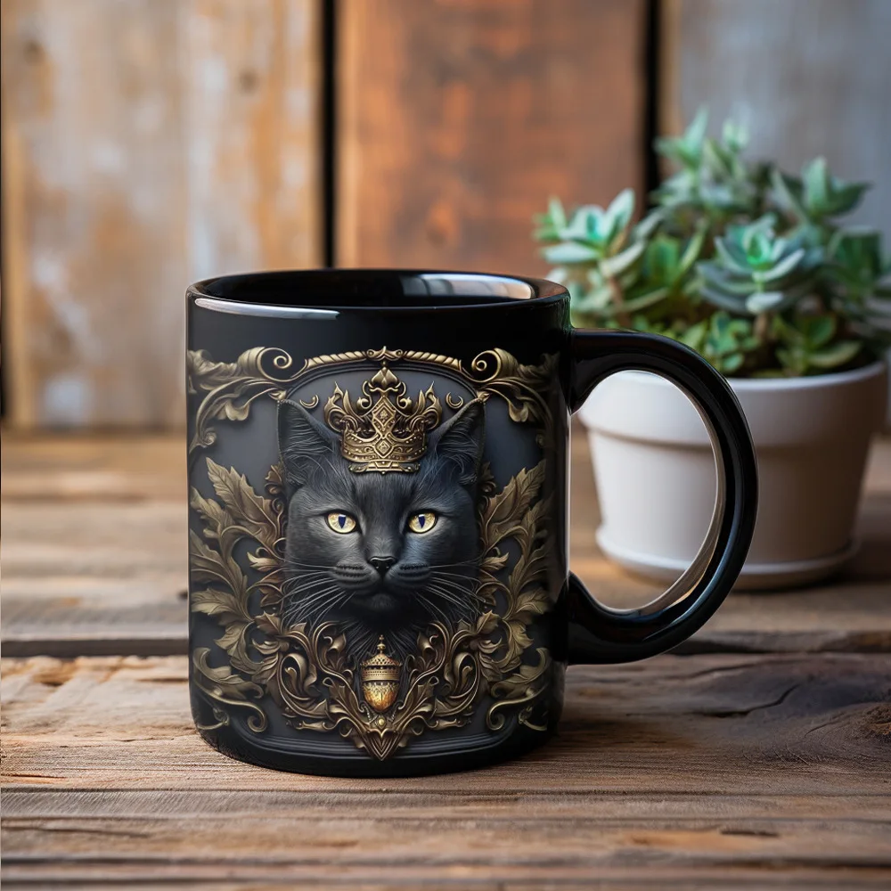 Caneca de Cerâmica com Estampa de Gato , Caneca para Chá com Leite em 3d, Caneca Criativa para o Café da Manhã. MDUG (2, 330ml)