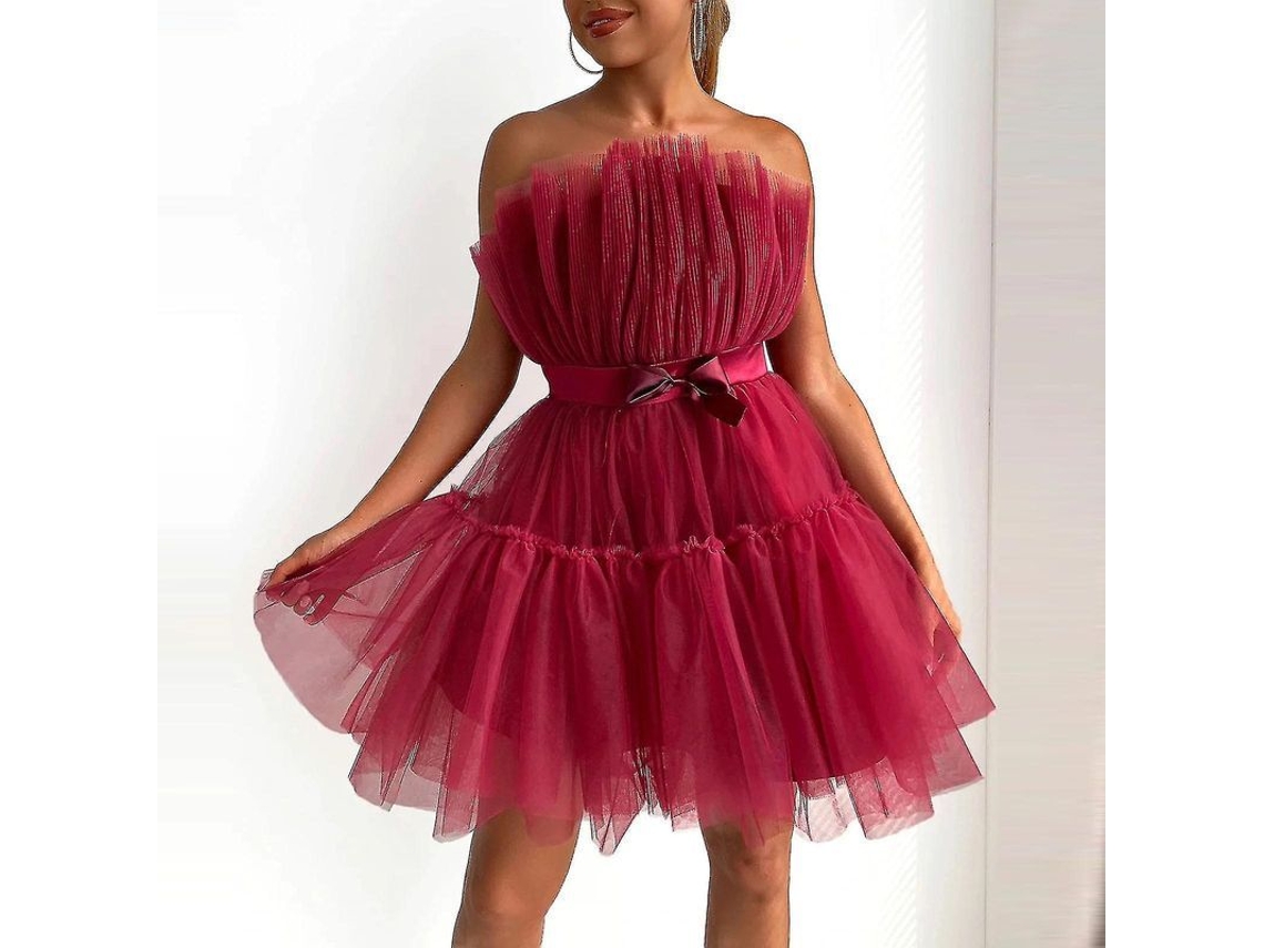 2026 vestido Tul para Mulher Sem Mangas Curto Malha Sólido Princesa Festa Casual Primavera Outono
