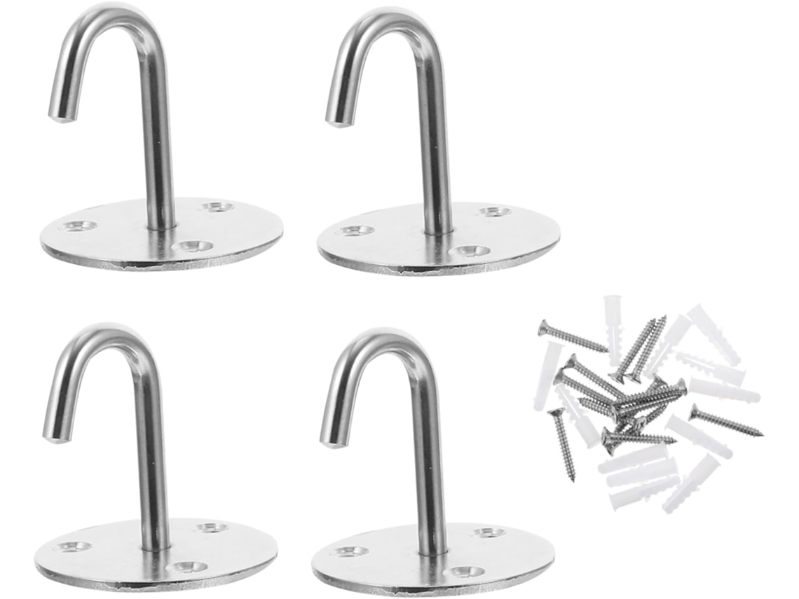 Conjunto De 4 Ganchos Teto Em Aço Inoxidável Para Pendurar Objetos Cas