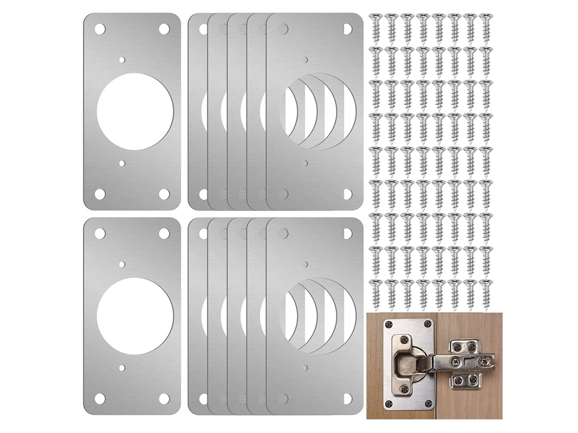 Placas De Reparo De Dobradiças, Pacote Com 10, Suportes De Reforço Em Aço Com Parafusos Para Portas De Armários E Móveis, 90x50mm