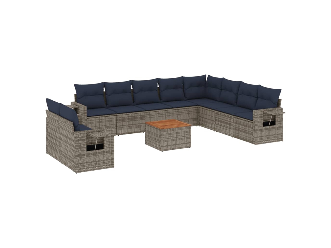 Conjunto de Sofá de Jardim, 11 Peças, Almofadas, Rattan Cinza MAISON EXCLUSIVE