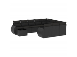 Conjunto de 11 Sofás de Jardim com Almofadões Vime Pe Preto MAISON EXCLUSIVE