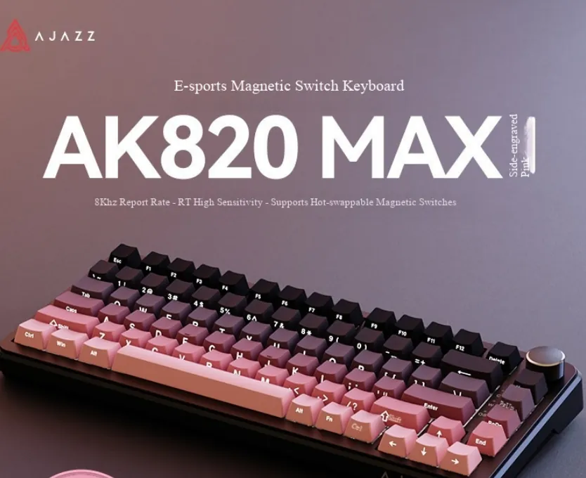 Teclado Mecânico Ak820max Gravado Lateral - Fio - Axol Mag - Pink Berry - Iluminação Rgb