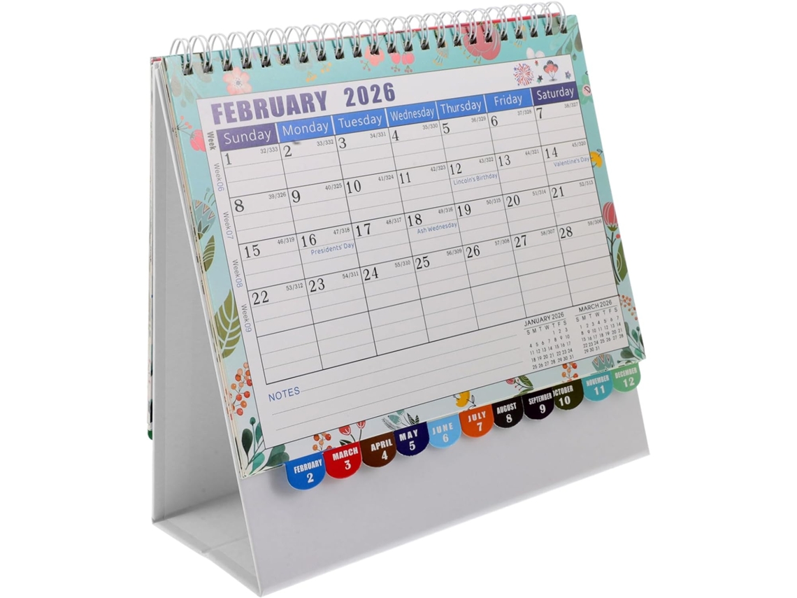 Calendário De Mesa Floral Com Encadernação Em Espiral, Artístico, Planejador Anual Para Escritório E Escola,
