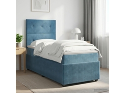 Vidaxl Cama Box Spring Com Colchão Azul 90 X 190 Cm Veludo