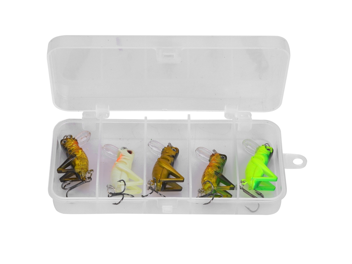 Conjunto Isca Inseto Grilo Peixe 5pcs Anzol Triplo