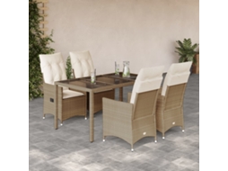 Vidaxl 5 Pcs Conjunto de Jantar P/ Jardim com Almofadões Vime Pe Bege