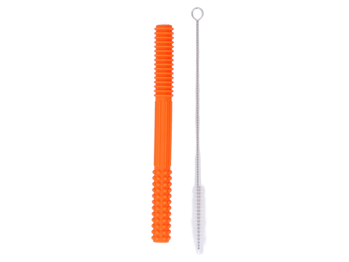 Tubo Oco De Silicone Macio Para Dentição Bebê Com Escova Limpeza Laranja