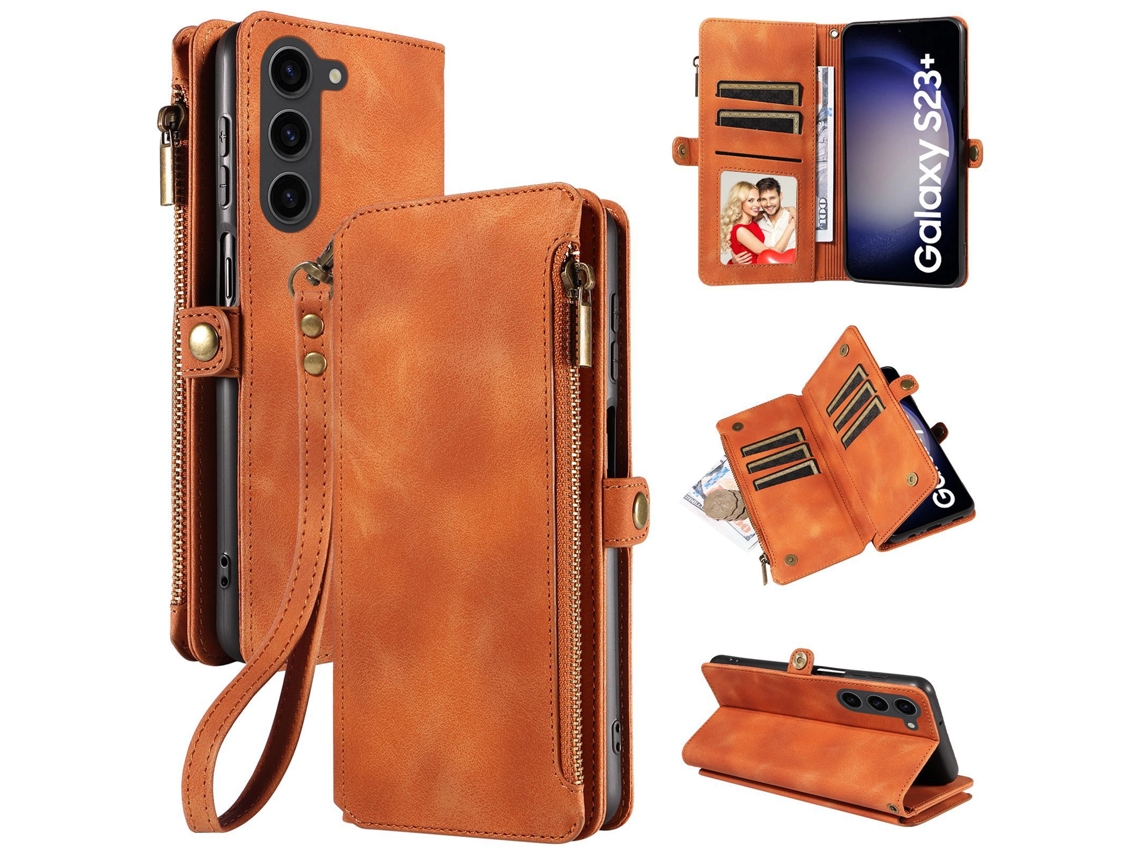 Capa Flip De Couro Com Zíper, Compatível Com Samsung.marrom - M52 5g
