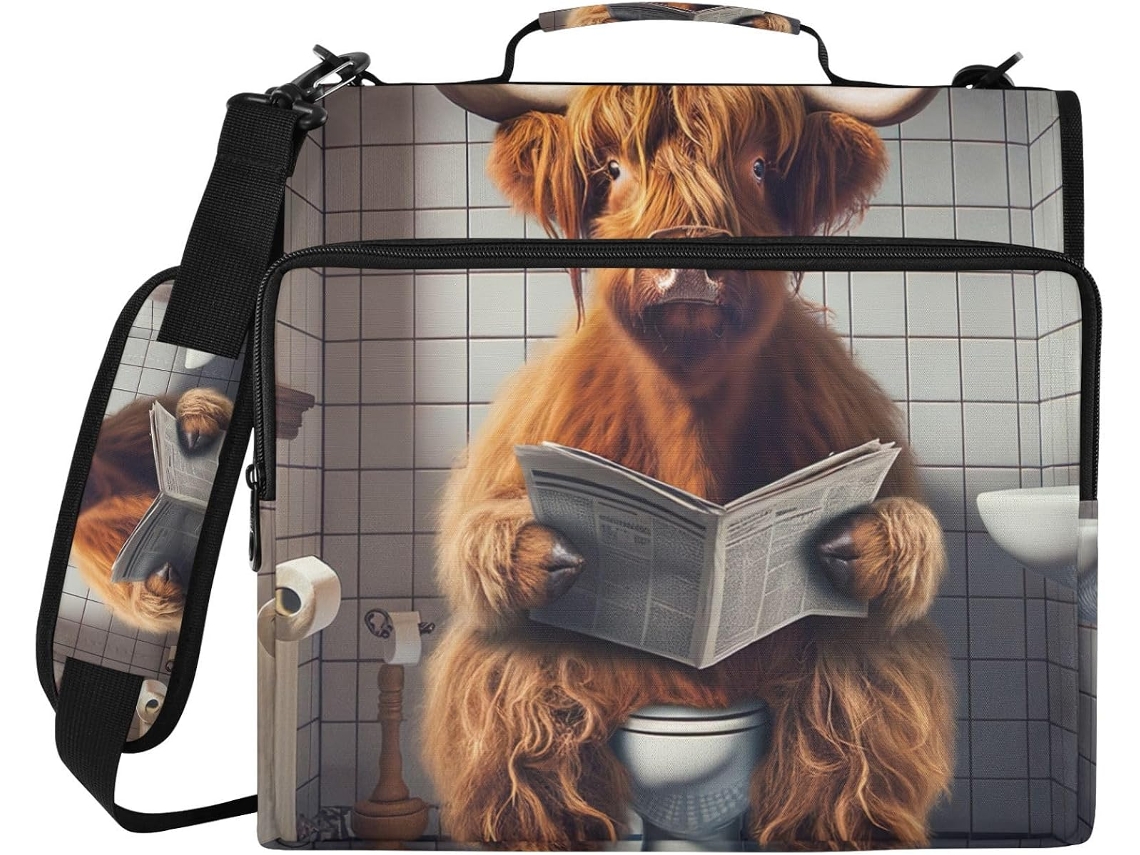 Organizador De Fichário Divertido Com Estampa Vaca Das Terras Altas, Estojo Com Zíper, Compartimento Laptop