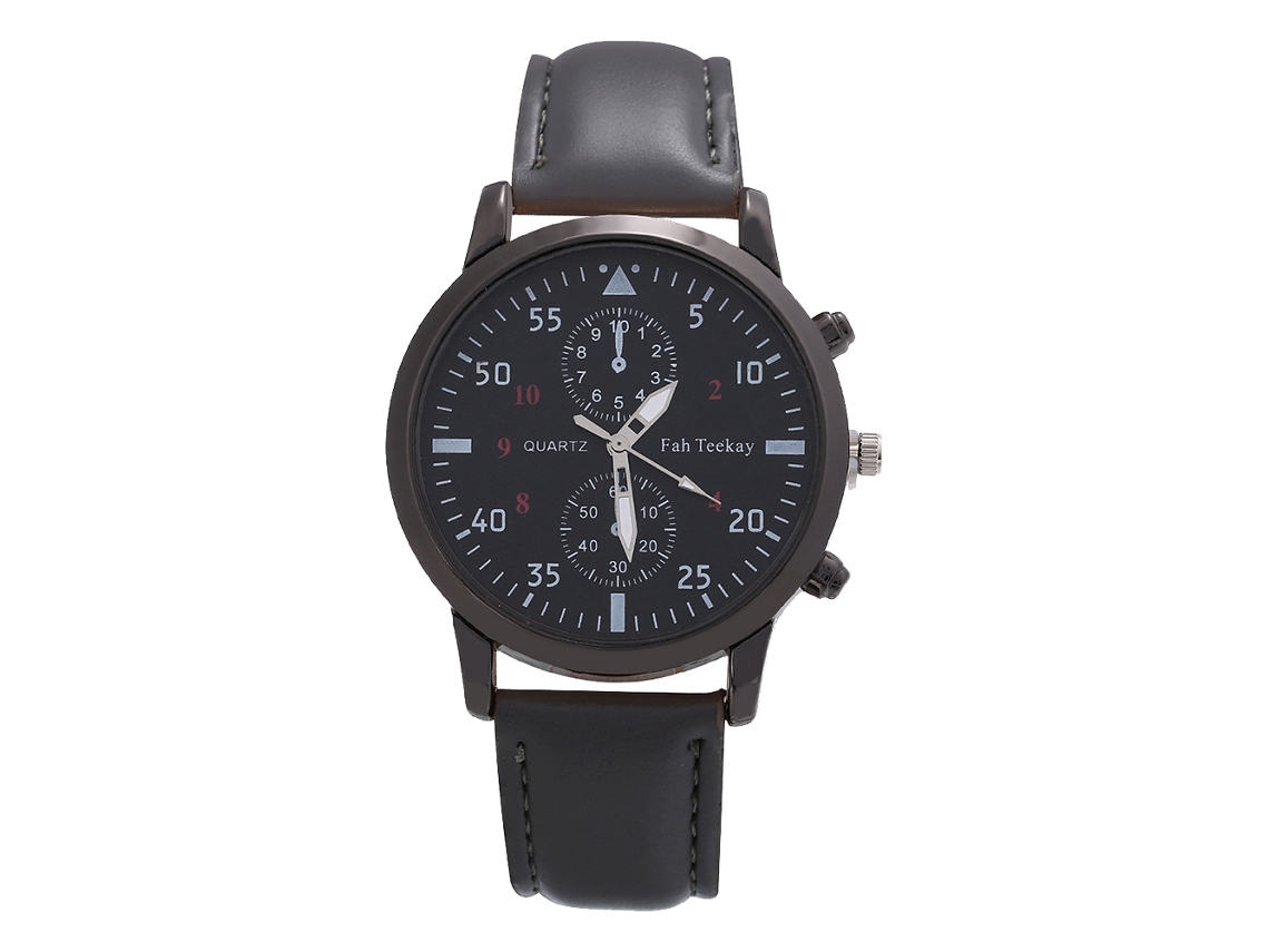 Relógio de Pulso Masculino de Quartzo com Pulseira de Couro Pu Mostrador Redondo Cinza