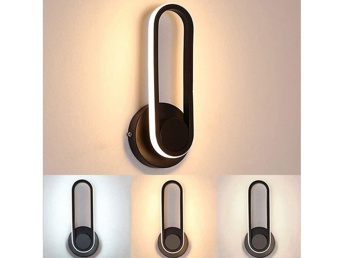 Luminária De Parede Led Rotativa Cor Preta Três Cores De Luz*