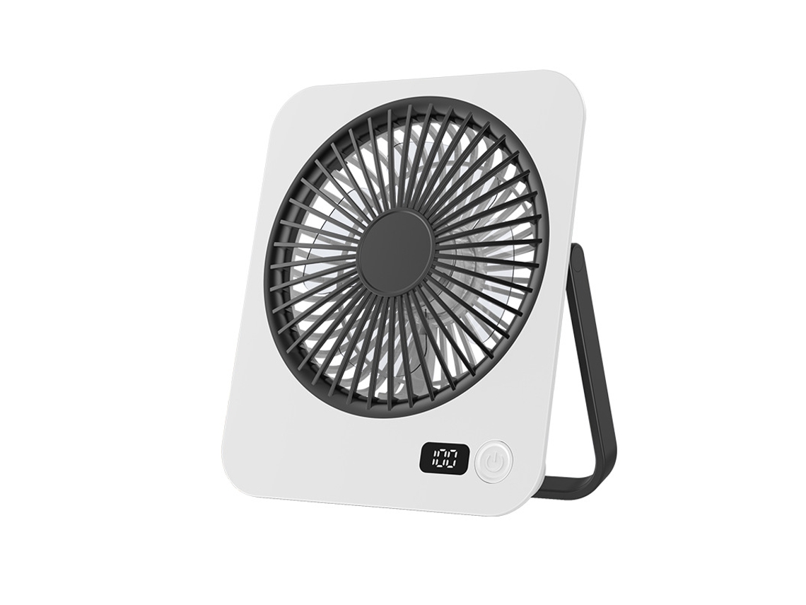 Ventoinha De Mesa Recarregável Usb Com Visor Digital E 5 Modos (branco E Preto) Gertiz