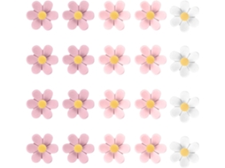 Conjunto de 10, 20 ou 30 Tachinhas em formato de flor, ideais para quadros de avisos de mesa, exibição de fotos, recados e muito mais.