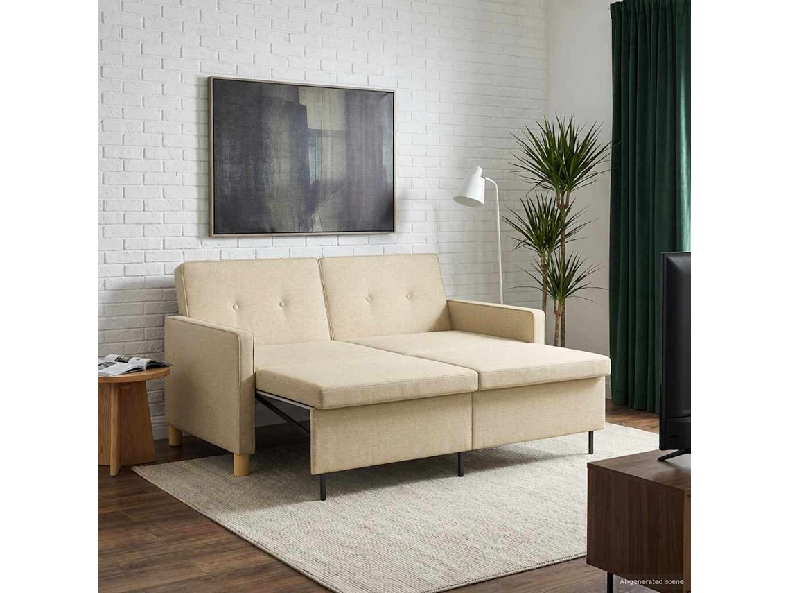 Vidaxl Sofá-cama Retrátil Creme Tecido