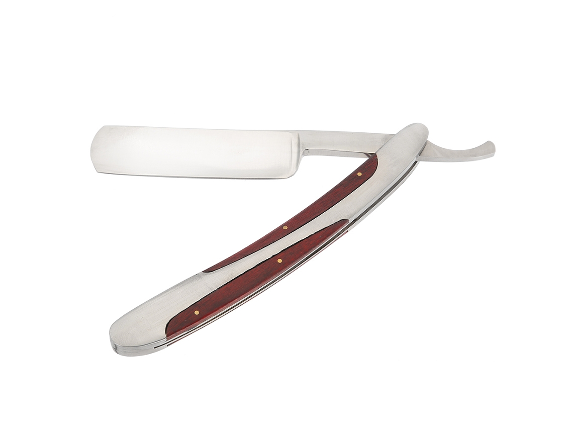 Navaja De Barbier Plana Plegable Con Mango De Madera Acero Inoxidable Vintage Para Afeitar