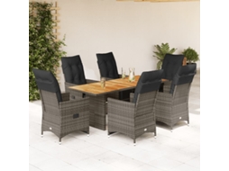 Conjunto 7 Peças Bistrô De Jardim C/ Almofadões Vime Pe Cinza Dkd Home Decor