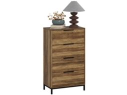 Cómoda com 4 Gavetas Melamina de Madeira e Metal Cor Castanho Rústico 62x35x105 cm Homcom