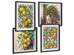 Composição De Quadros Amalfi Italiano Cítricos Flores Espelharte (4 Peças)