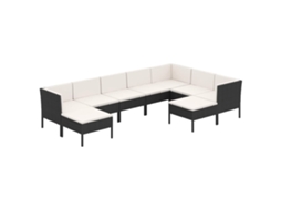 Conjunto 9 lounge de jardim c/ almofadões VIDAXL vime PE preto