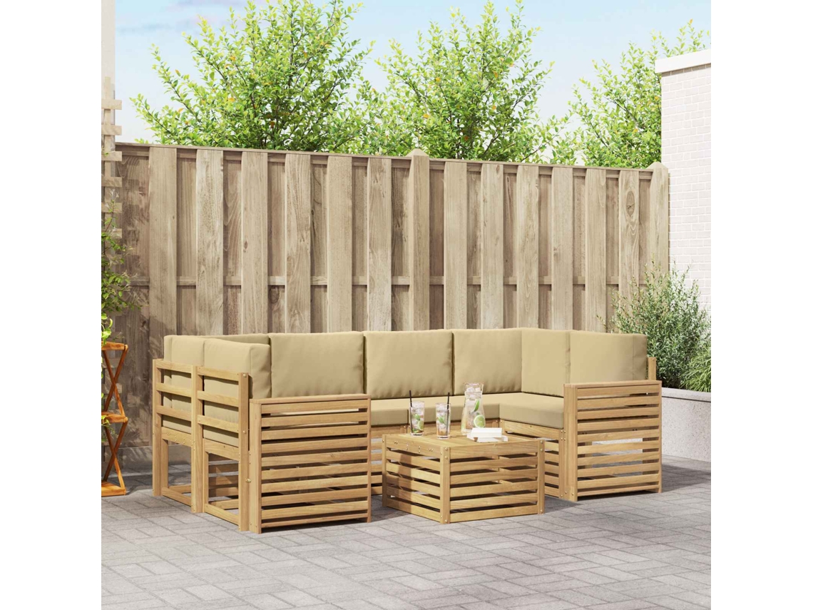 Vidaxl Conjunto De Sofás Para Exterior 7 Unid. Branco E Bege Poliéster