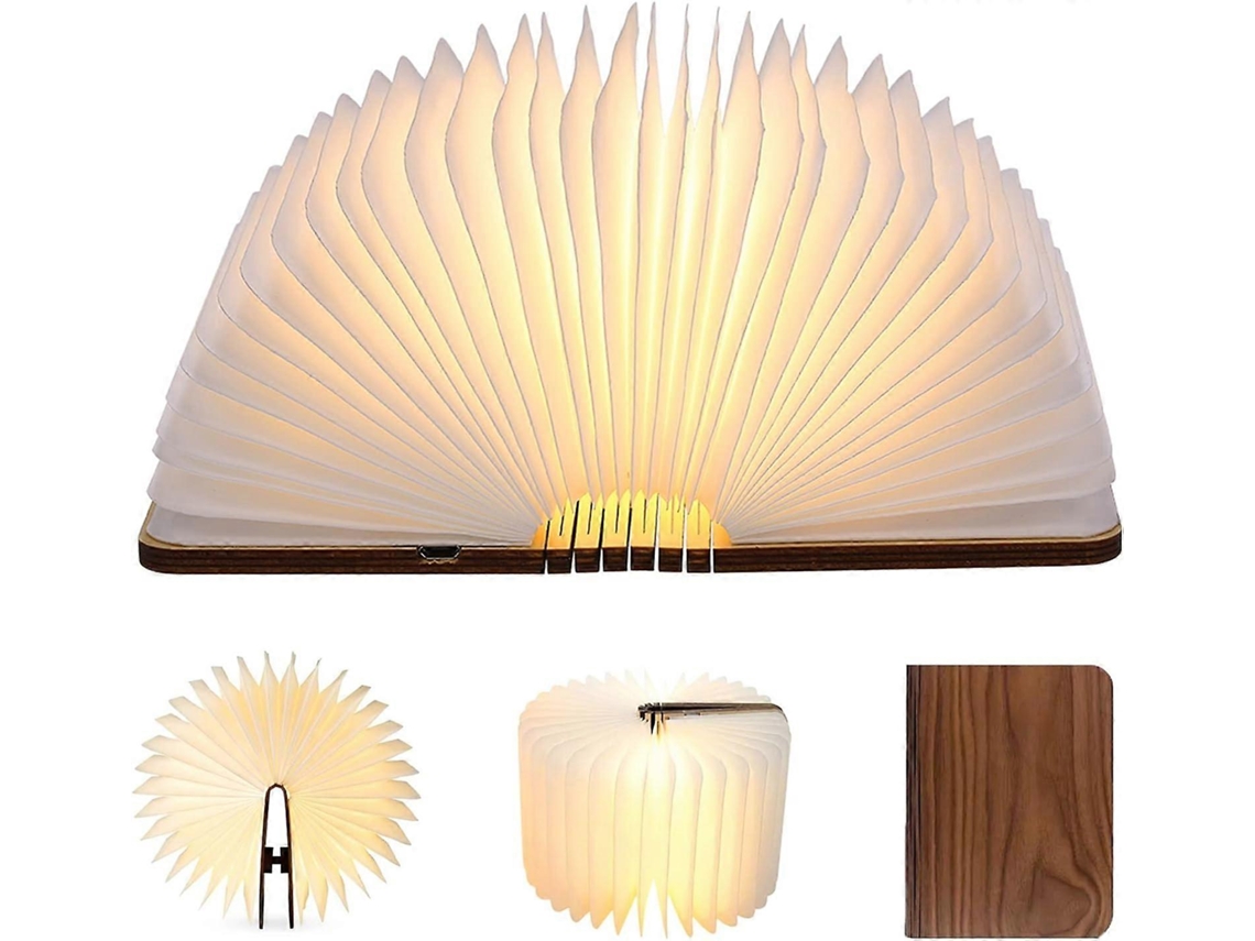 Rebe lâmpada de Livro Led Plegável de Nogal, Luz Noturna Usb Recarregável, Luz Ambiente para Mesa (9*12*2.5cm)