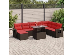 Vidaxl 9 Pcs Conj. Sofás Jardim C/ Almofadões Vime Pe/acácia Castanho