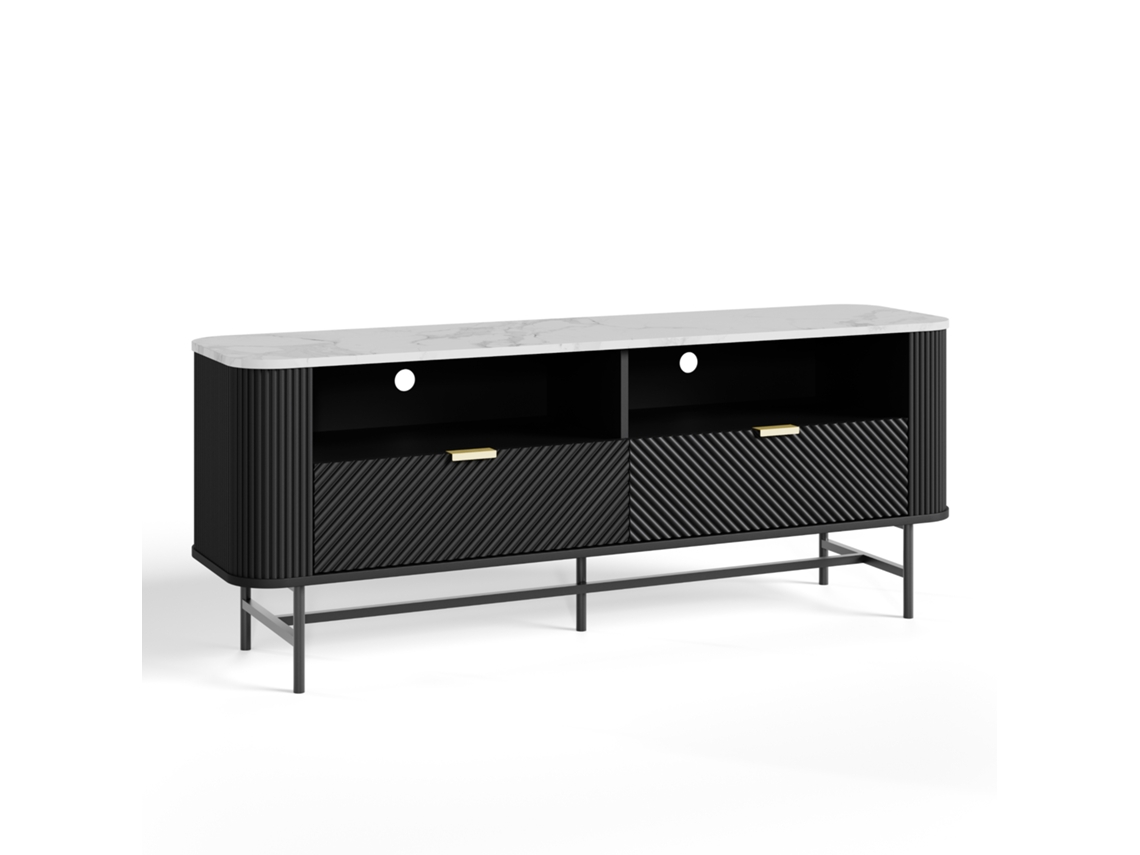 Móvel Baixo para TV Olvehok 140x40x55 cm, Preto/Marble Branco