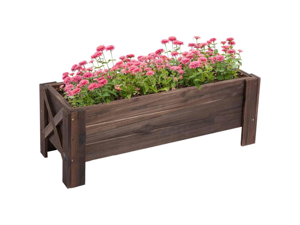 Horta Vertical Retangular De Madeira Com Pés Elevados, Para Flores E Cultivo, 100x36,5x36cm, Marrom