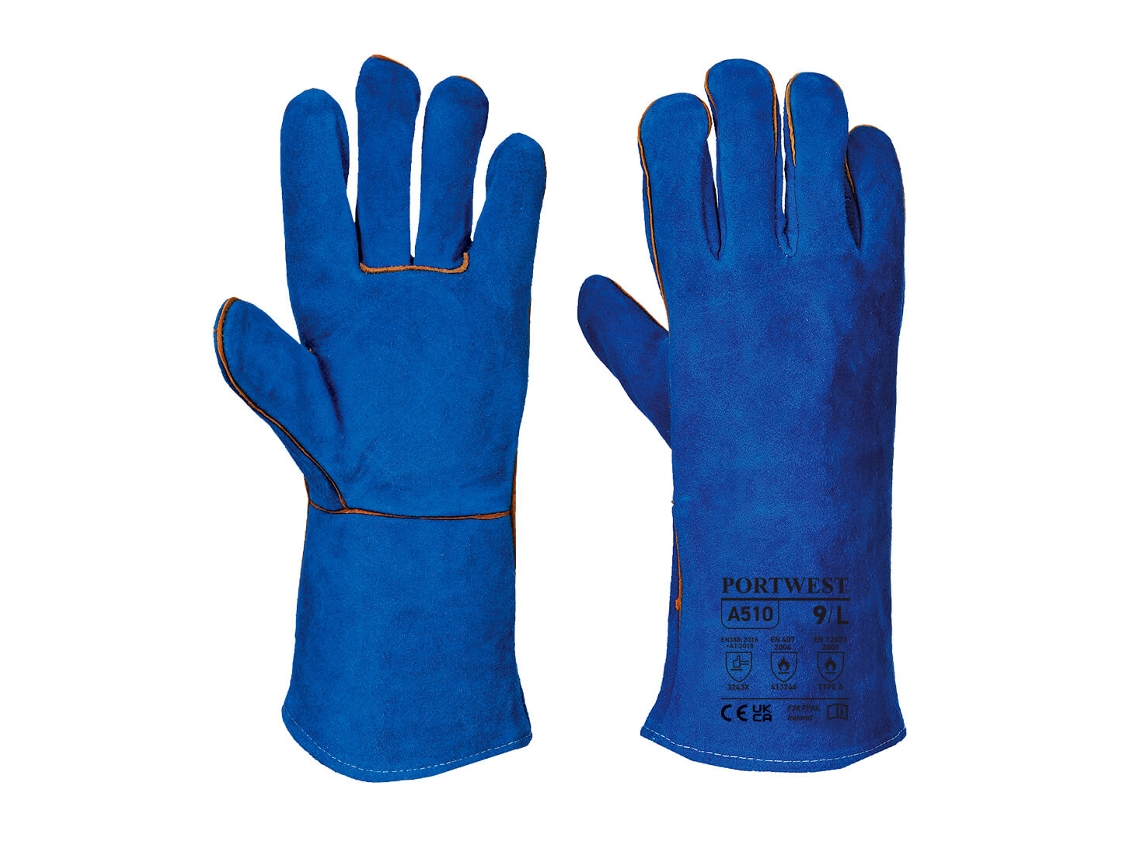 Luva De Soldagem De Couro Dividido - Proteção E Conforto Azul / Gg