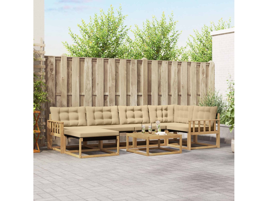Vidaxl Conjunto De Sofás Para Exterior 7 Unid. Branco E Bege