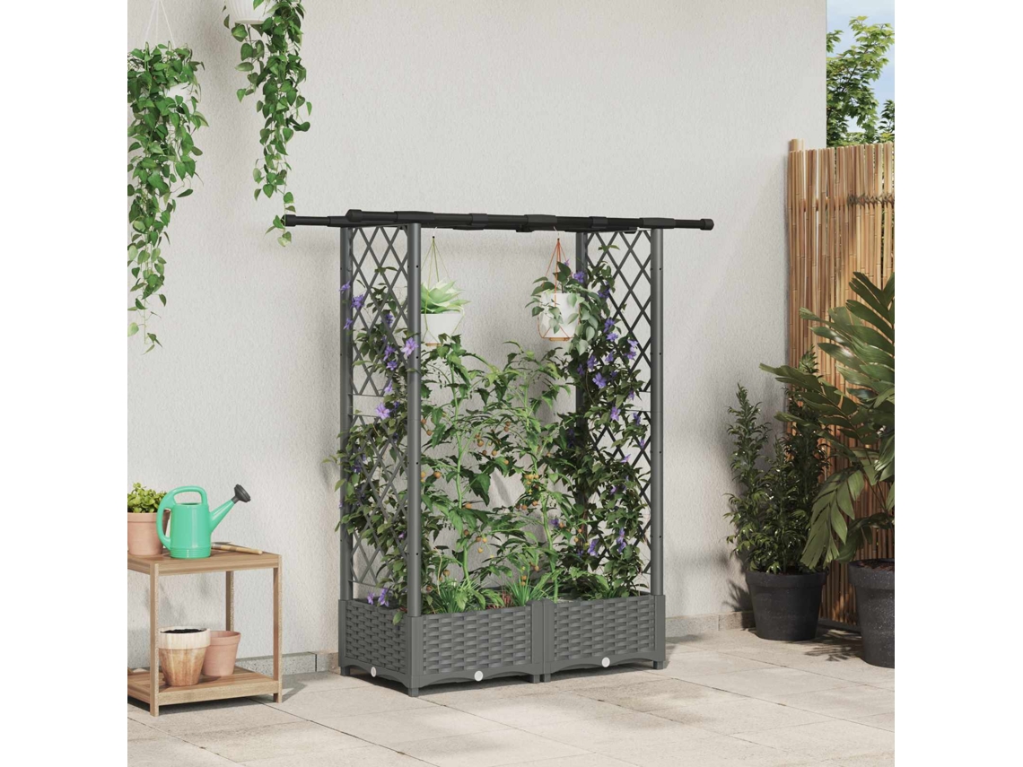 Vidaxl Cama Elevada Com Treliça E Telhado Cinzento-claro Pp