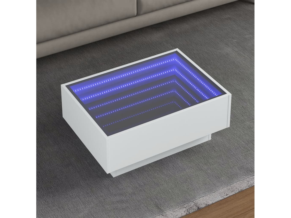 Vidaxl Mesa De Centro C/ Leds 70x50x30 Cm Derivados De Madeira Branco